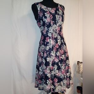 NWOT Perceptions Navy and Pink Floral Maxi Dress